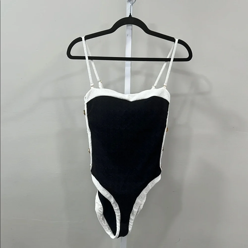 Tory Colorblock Chic Bandeau One Piece Swimsuit in Black - Picture 3 of 12